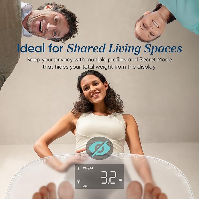 Etekcity Rechargeable Pink Smart Scale for Body Weight, BMI, Fat, Muscle Mass, Digital Bathroom Scale with 13 Metrics, Secret Mode, Bluetooth Connect to Free Apps, Cotton Candy Pink