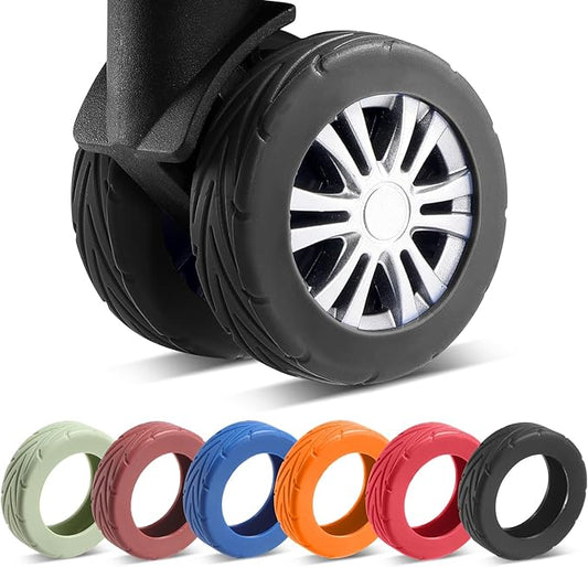 8 Pcs Upgrade Luggage Wheel Covers, Carry On Luggage Suitcases,Wear-Resistant, Anti-Noise, Silicone Wheel Protective Covers for 2-2.4" Spinner Wheel,Essential Travel Accessories (Black)