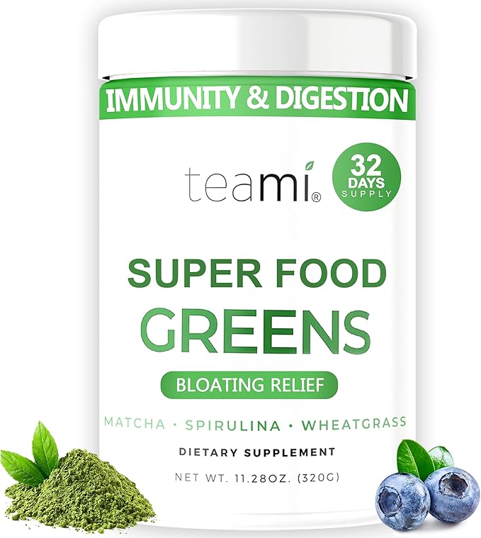 Teami Organic Super Greens Powder for Immunity & Digestion, Non-GMO Greens Superfood Powder to Support Energy, 16 superfood Ingredients, Sugar-Free Veggie Powder for Juice & Smoothie, 32 Servings