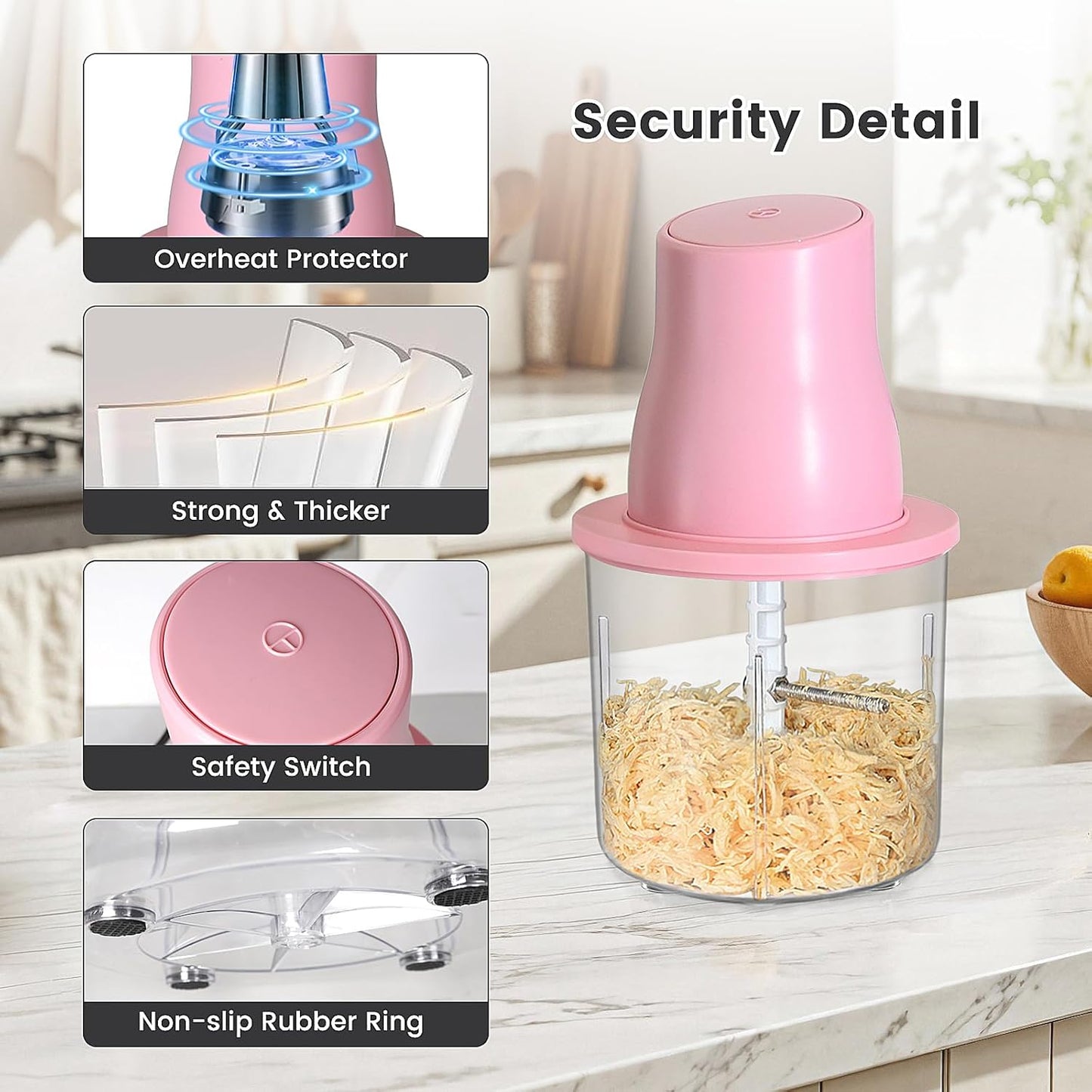 Electric Chicken Shredder, Automatic Food Chopper with Chicken Breast Shredder & Meat Grinder, 2 Sets of Blades for Chicken/Pork/fish/Vegetable/Baby Food (Pink)