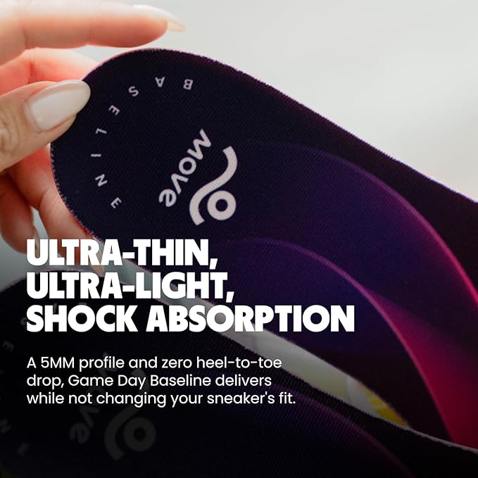 MOVE Baseline - All-Purpose Insoles - Sock Liner - Ultra Thin Shock Absorption - Maximum Freedom of Movement and Energy Return for Cleats, Shoes, Running, Basketball, Baseball (M15-15.5/WM16.5-17)