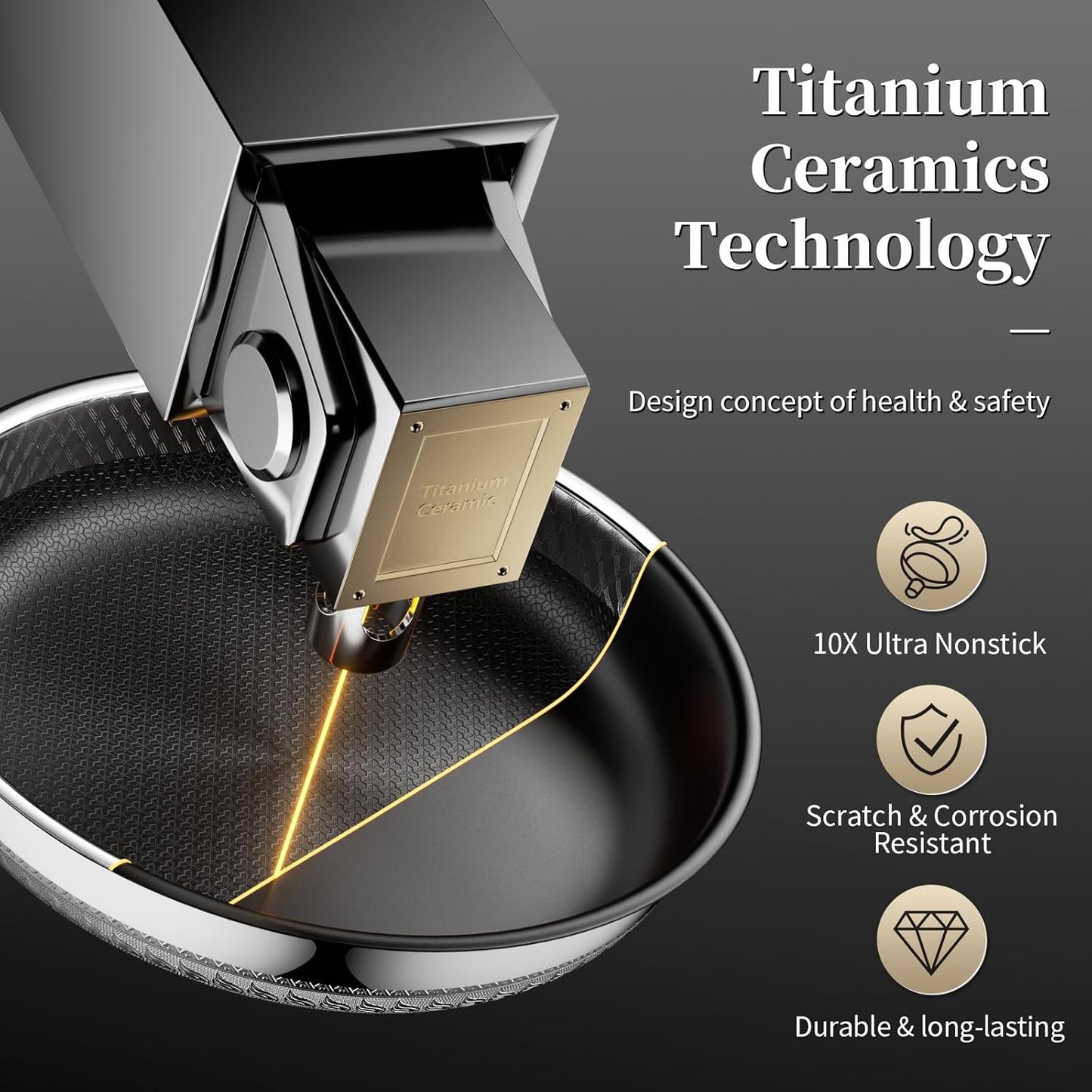 Nonstick Titanium Ceramics Stainless Steel Frying Pan Set, 6 Pieces Nonstick Honeycomb Stainless Steel Frying Pan Set, Non Stick Egg Omelet Cooking Pan Set, Induction Compatible, PFAS Free