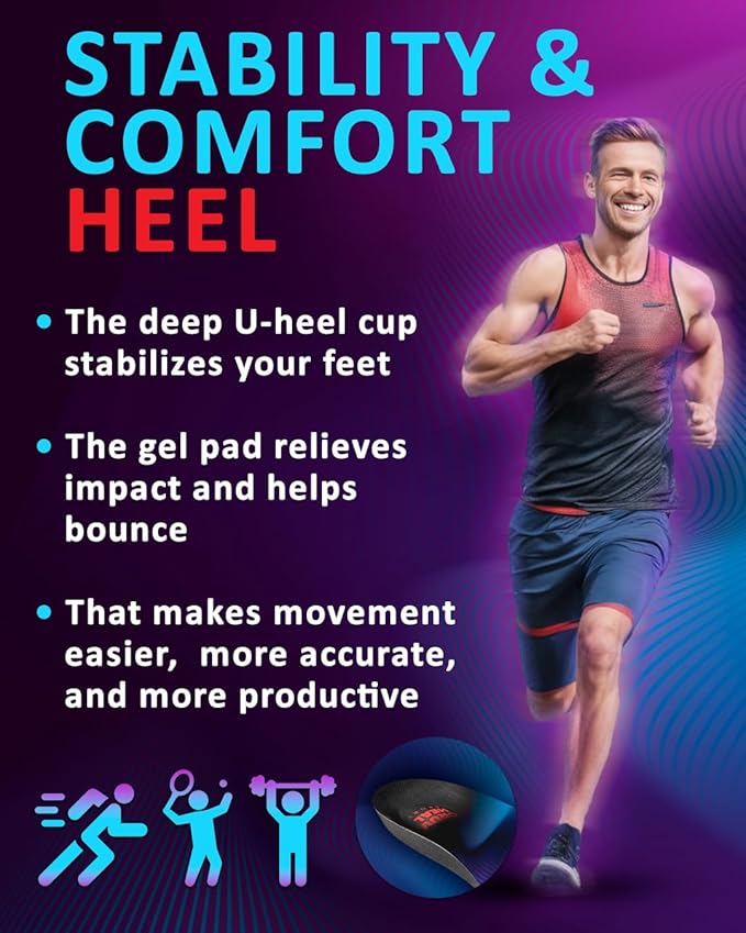 Sport Shock Absorbing Insoles - Athletic Shoe Cushioning Inserts for Men and Women - Ideal for Active Sports Running Training Hiking - Neutral Arch Good for Sneakers Shoes (S, Indigo)