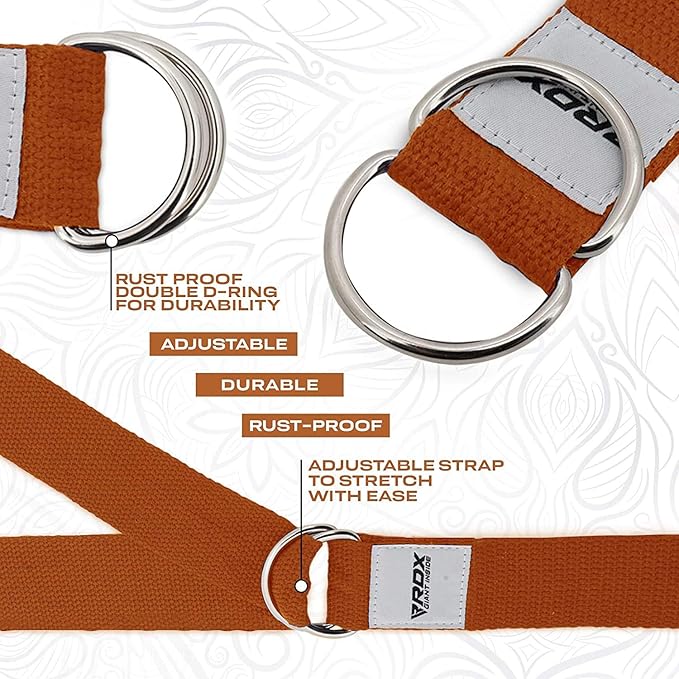 RDX 8ft Yoga Strap with D-Ring Buckle, Durable Polyester Cotton Adjustable Belts for Stretching Pilates Dance Gymnastics General Fitness Holding Poses Flexibility Physical Therapy, Home Gym Workout