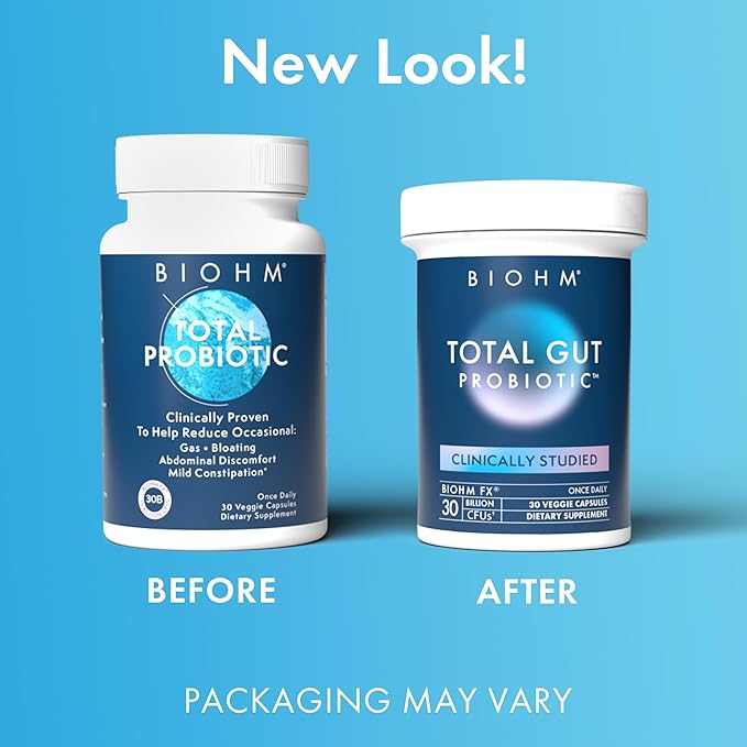 BIOHM Total Probiotic, 30 Billion CFU Daily Probiotics for Women & Men (30 Count) Helps Reduce Occasional Gas & Bloating, Supports Digestion & Total Gut Health, Non-GMO, Vegan