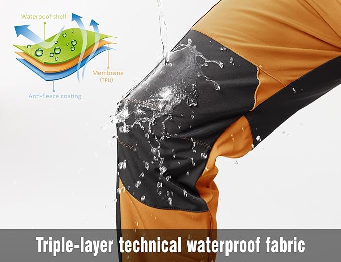 Rdruko Men's Snow Ski Pants Waterproof Insulated Winter Outdoor Snowboard Hiking Fleece Pants with Belt