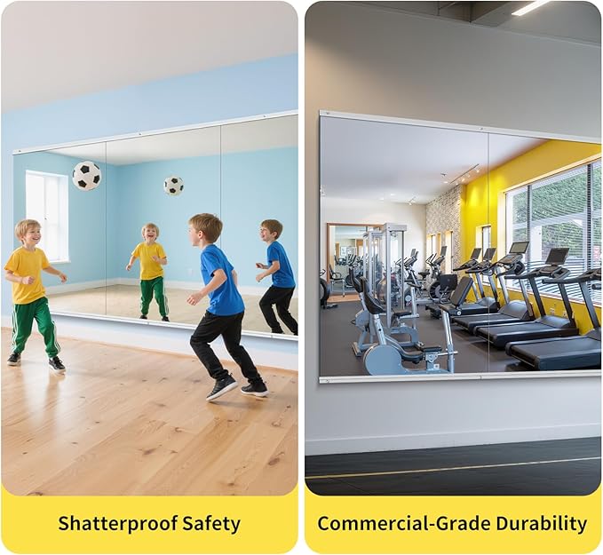 Home Gym Mirror - 55x28 Inch, 3PCS Frameless Tempered Glass Full Body Mirror for Wall Mount - Ideal for Yoga, Workout, Bedroom, Dance Studio (Silver)