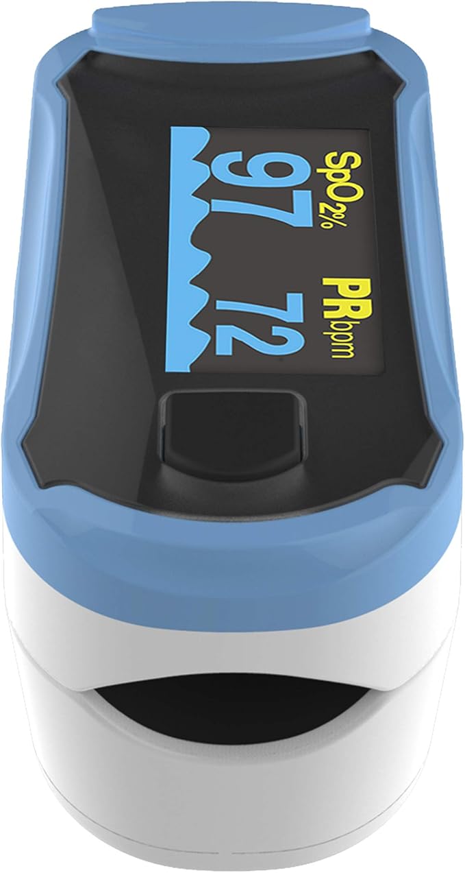 Concord Fingertip Pulse Oximeter with Reversible Display - Blood Oxygen Saturation Monitor with Carrying Case, Batteries and Lanyard - Easy to Use, Accurate SpO2 (Blue - no shock cover)