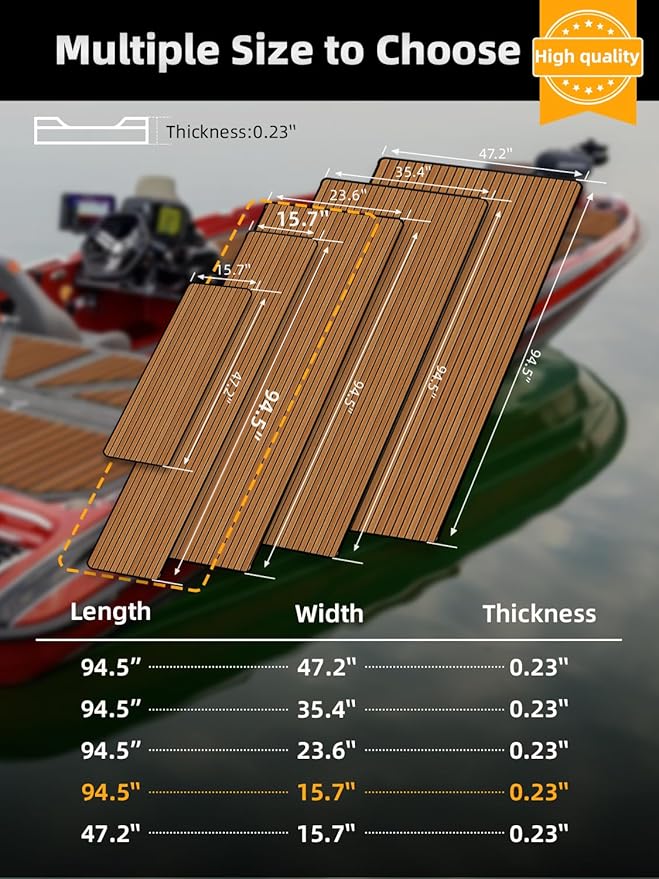 FOCEAN Boat Flooring EVA Foam Boat Decking Faux Teak Marine Flooring Boat Mat Boat Carpet Sheet for Motorboat RV Yacht Kayak Surfboard, 94.5"x 47.2"/35.4"/23.6"/15.7"