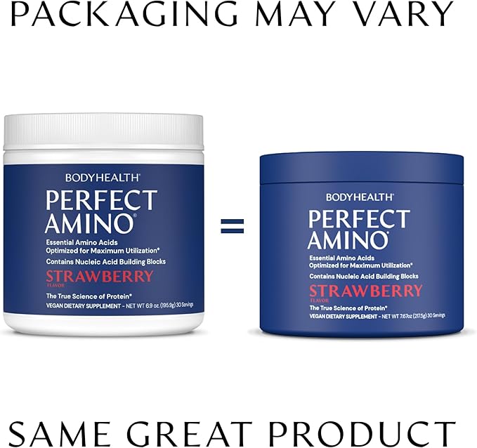 BodyHealth PerfectAmino Powder - BCAA and EAA Powder for Pre and Post Workout - Amino Acid Energy Drink for Men and Women to Support Lean Muscle and Recovery - Strawberry - 30 Servings