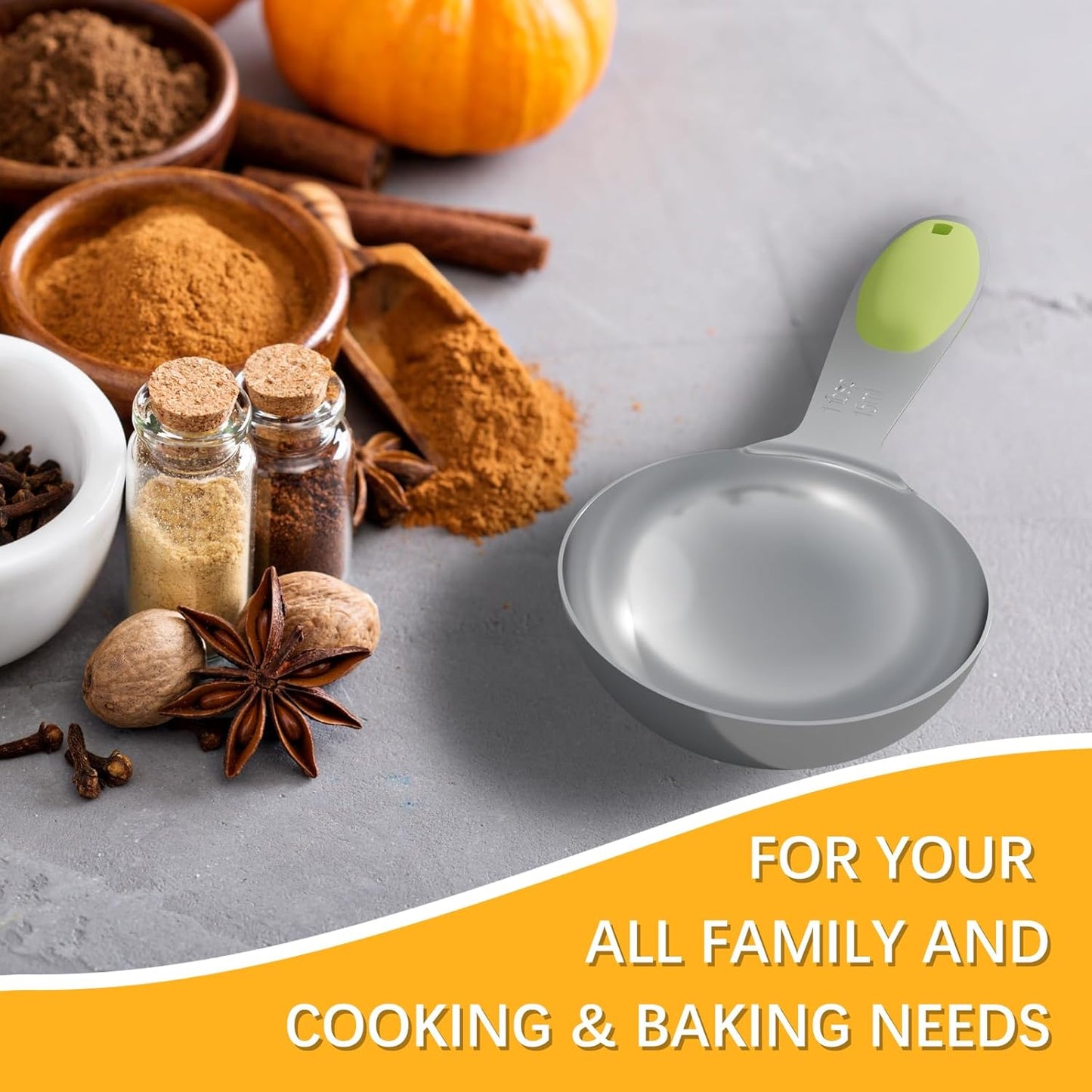 2PCS 1 Tbsp(3tsp, 1/2oz, 15ml) Single Measuring Spoon with Green Silicone Grip, Stainless Steel Individual Measure Scoop Only