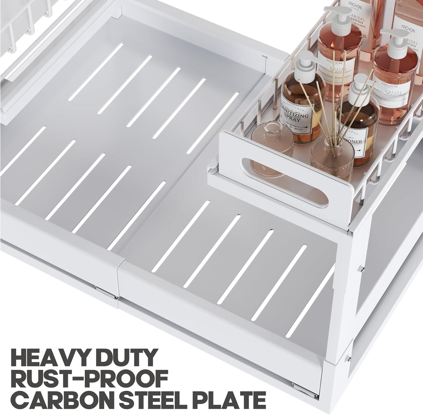 1 Pack Expandable Under Sink Organizers Storage With Upgrade Ball-Bearing Slide Tracks,2-Tier Pull Out Under Cabinet Organizer Height Adjustable,Not Suitable For Cabinets With Partitions In The Middle