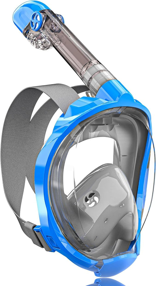 QingSong Full Face Snorkel Mask for Adults, Snorkeling Gear with Camera Mount, 180 Degree Panoramic View Snorkel Set Anti-Fog Anti-Leak
