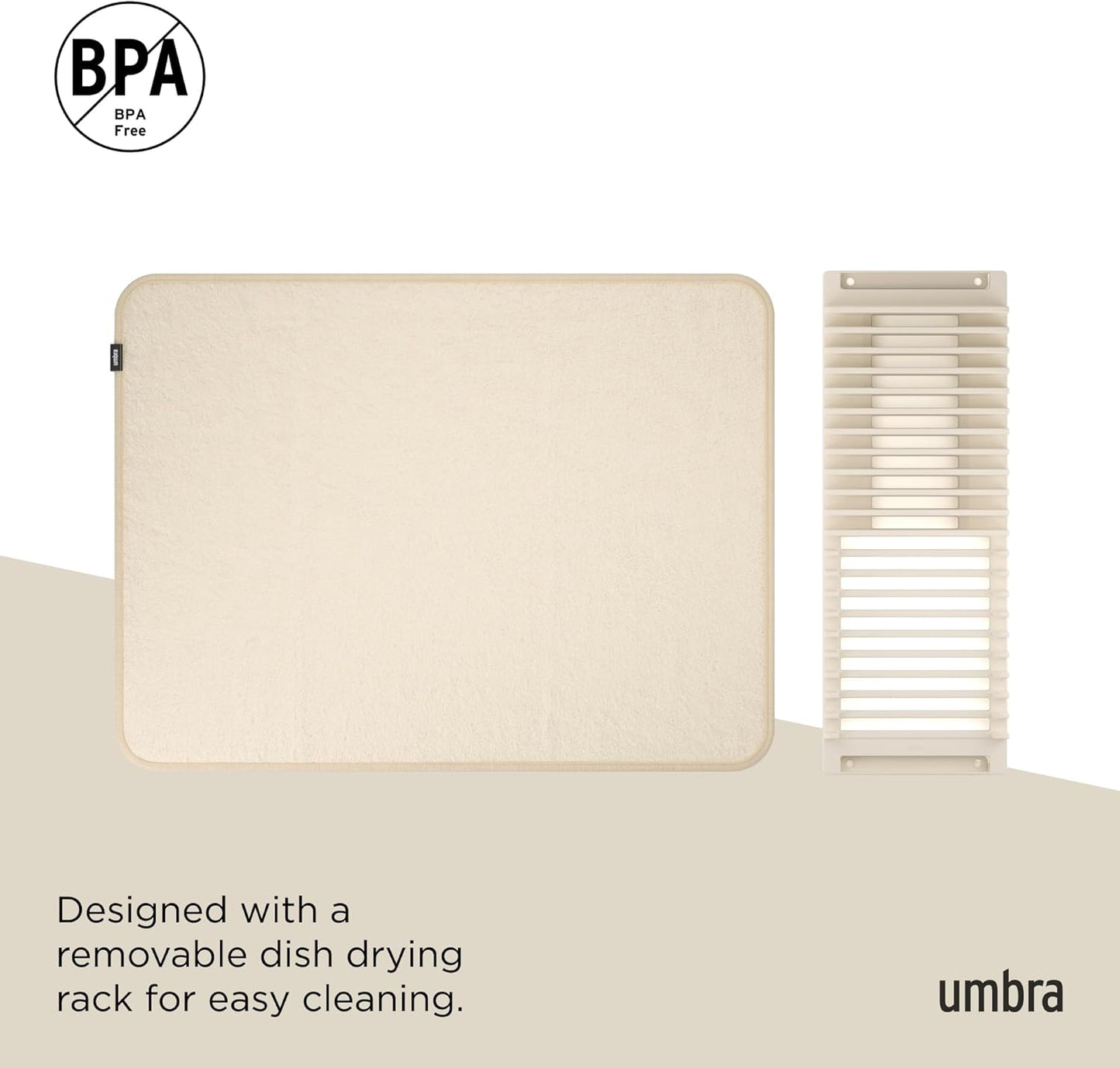 Umbra Udry Dish Rack and Microfiber Drying Mat – Space-Saving Design Folds Up for Easy Storage, Basic Rack, Linen
