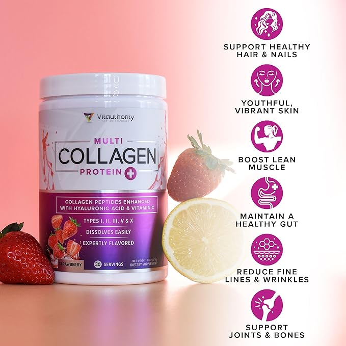 Multi Collagen Peptides Powder for Women - Hydrolyzed Flavored Collagen Powder for Women with Types I II III V & X Vitamin C & Hyaluronic Acid for Hair Skin and Nails (Tropical Punch) - 30 Servings
