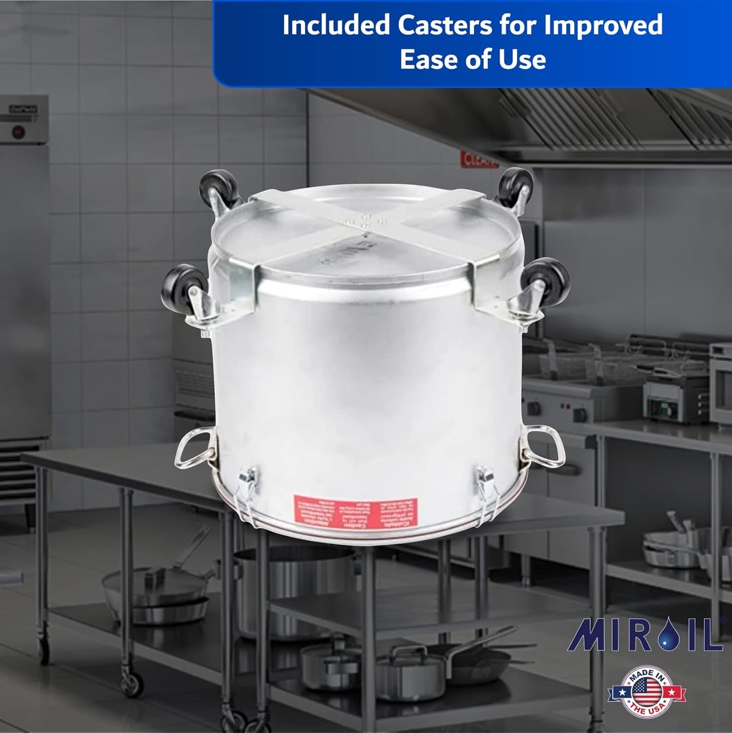 MirOil 7 Gallon Oil Disposal Caddy with Caster Wheels, USA Made Deep Fryer Grease Bucket Pot with Lid Lock & Lock Clip, 55Lb. Frying Oil Disposal Storage Container, Filtering Hot Cooking Grease - 60LC