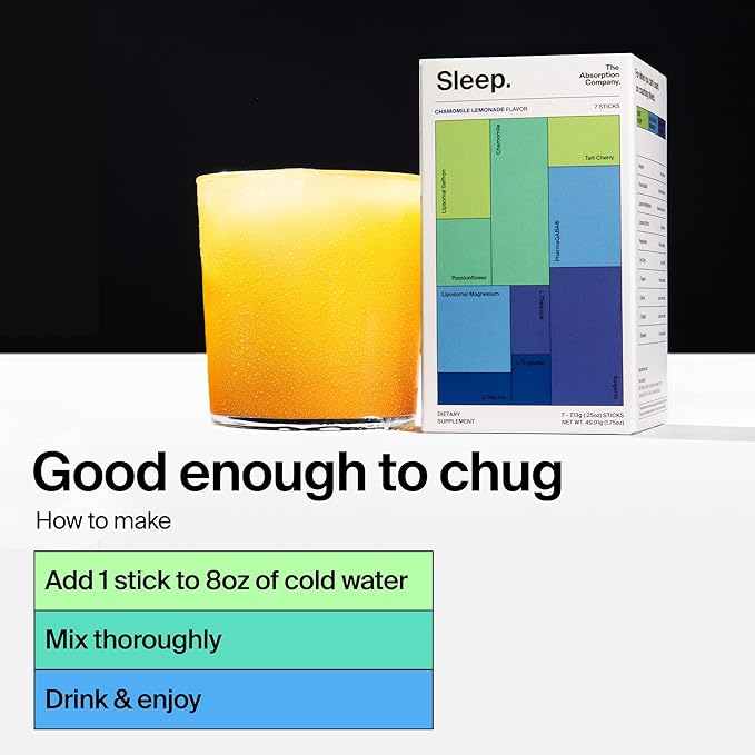 Sleep Aid Powder - Calming Drink for Deep Sleep with Liposomal Saffron, Magnesium & PharmaGABA Melatonin-Free Natural Supplement to Reduce Stress and Improve Sleep Quality Chamomile Lemonade 7 Sticks