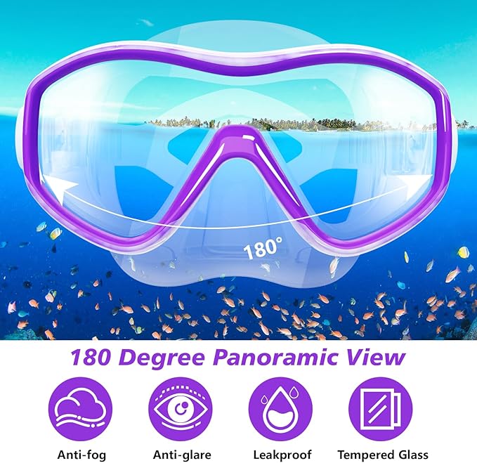 GoseWave Snorkeling Gear for Kids, Kids Snorkel Set for Ages 5-15, Anti-Fog Diving Mask and Dry Top Snorkel Set, Unisex Swimming Goggles with Nose Cover