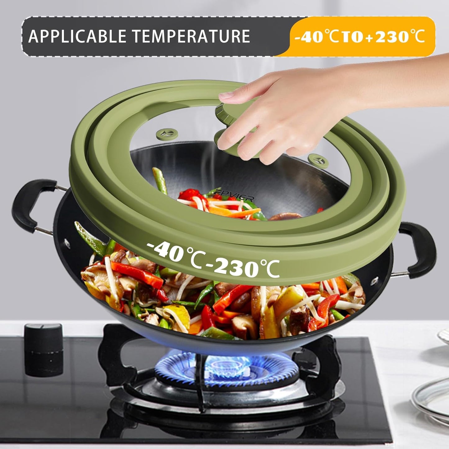 Collapsible Microwave Splatter Cover - Vented Silicone & Glass Lid with Easy-Grip Handle, Fits 6 to 10 Inch Plates & Bowls, 10.8 Inch Diameter, Prevents Splatters & Ensures Even Heating