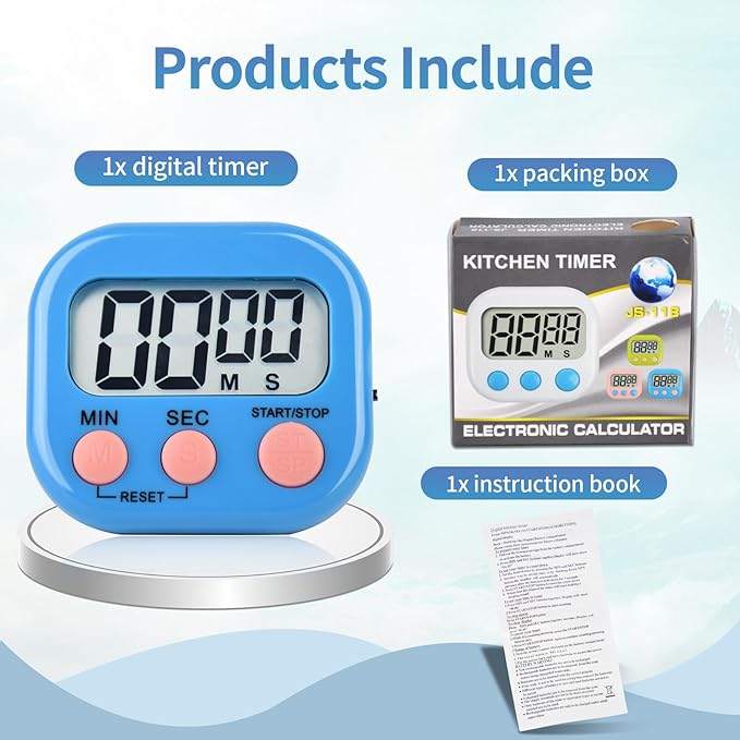 24 Pack Digital Kitchen Timer Magnetic Digital Timer with Big Display Loud Ring Cooking Timers for Kitchen Electronic Timer for Cooking, Bathing, Gym, Break Time, Classroom(6 Color)