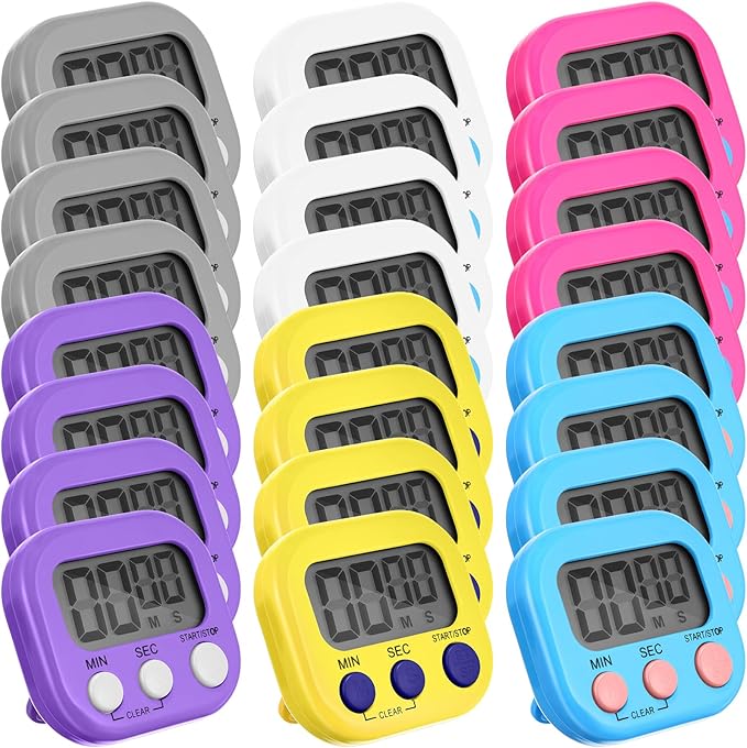 Weewooday 24 Pcs Digital Kitchen Timer Magnetic Timer Bulk On/Off Switch Minute Second Count up Countdown Loud Alarm for Exercise Cook Baking(Novel Color)