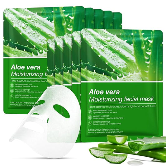 Aloe Vera Face Masks Skincare Soothing Face Mask Hydrating Face Masks Moisturizing Face Mask for Dry, Oil,Sensitive Skin, Aloe Face Sheet Masks for After Sun Care, Calming, Refreshing,10 Pack