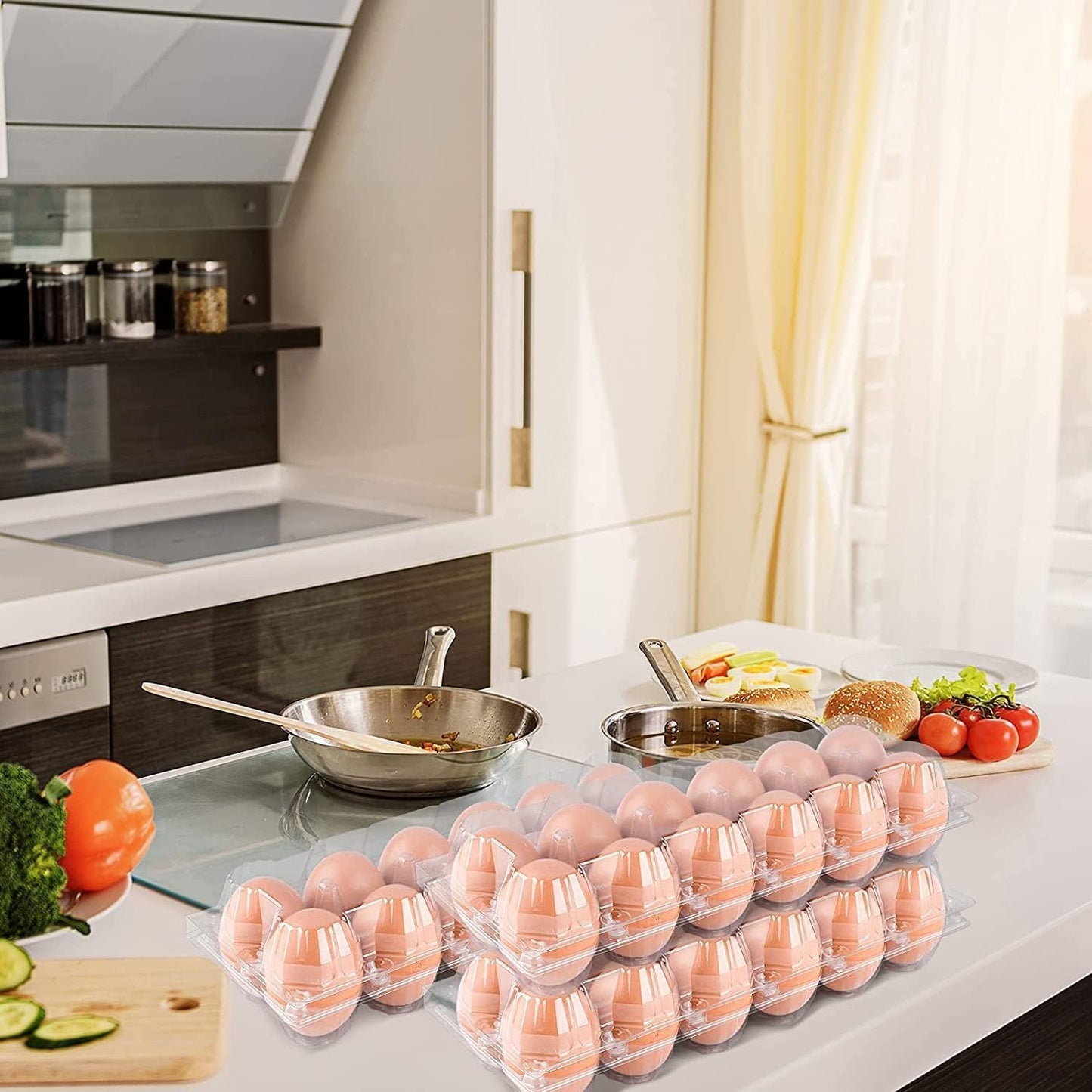 60 Pack Plastic Egg Cartons Cheap Bulk One Dozen Clear Empty Egg Cartons for Chicken Eggs, Reusable Egg Holders for Home Ranch Chicken Farm, Commercial Business Market Display, 2x6 Grids, Large