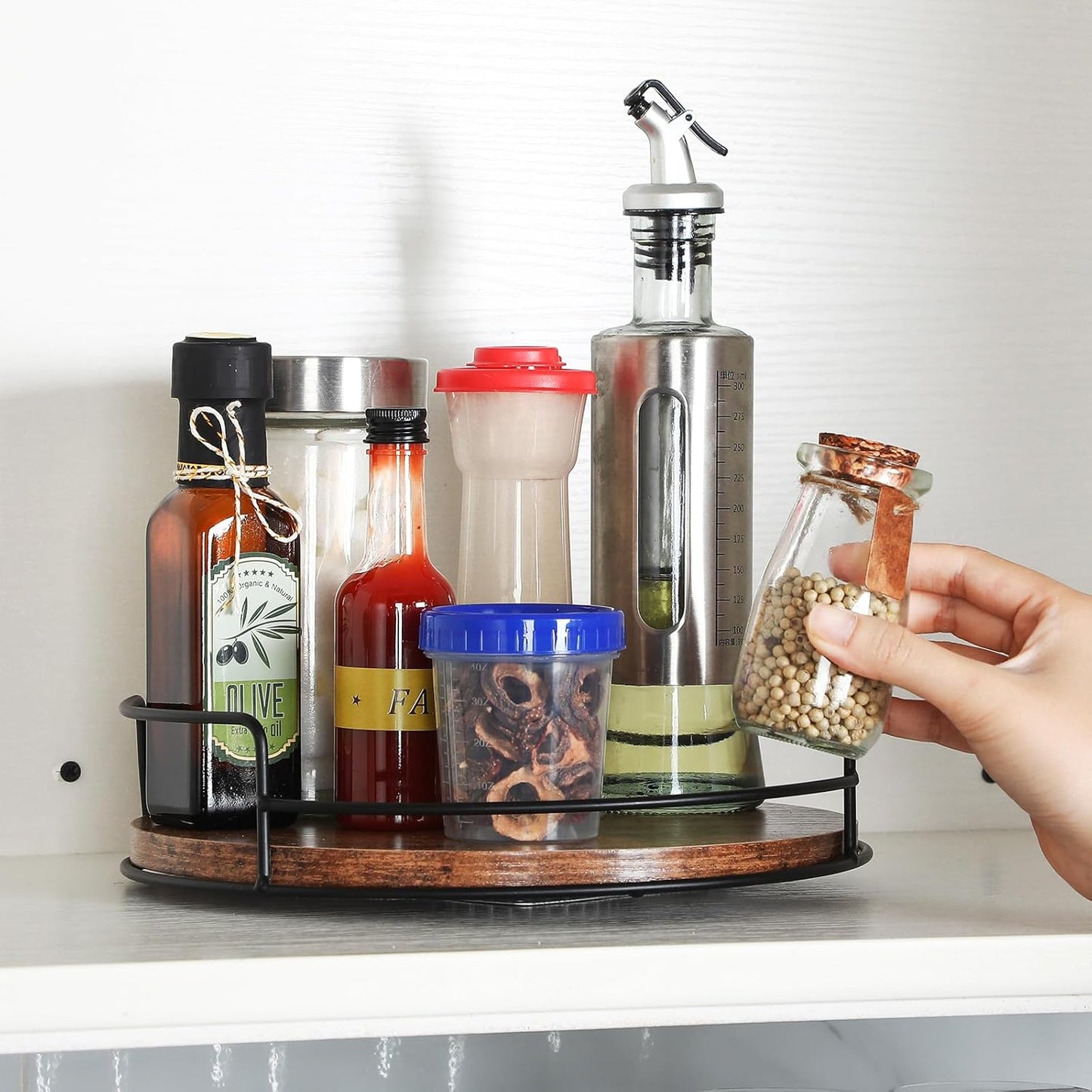 2 Pack Lazy Susan Organizer for Table Top Turntable 9'' and 10'' Wooden Lazy Susan Turntable for Cabinet Pantry Bathroom Kitchen Countertop Organizer Spice Organization