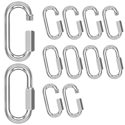 M12-12 Pack 4.17“ Quick Links Chain Connectors, 1/2" Galvanized Chain Locking Carabiners Hooks, 2500LBS Heavy Duty Thread Quick Link Clips, Twist Oval Keychain D Shape for Swing, Camping