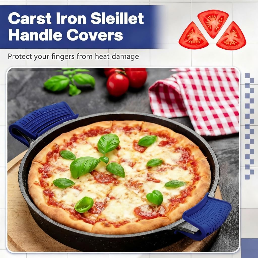 2 Pairs Silicone Pot Handle Holders,Hot Skillet Handle Covers,Anti-Slip Silicone Cast Iron Pans Handles,Pan Lids Dutch Ovens Baking Sheets Casserole Cookware