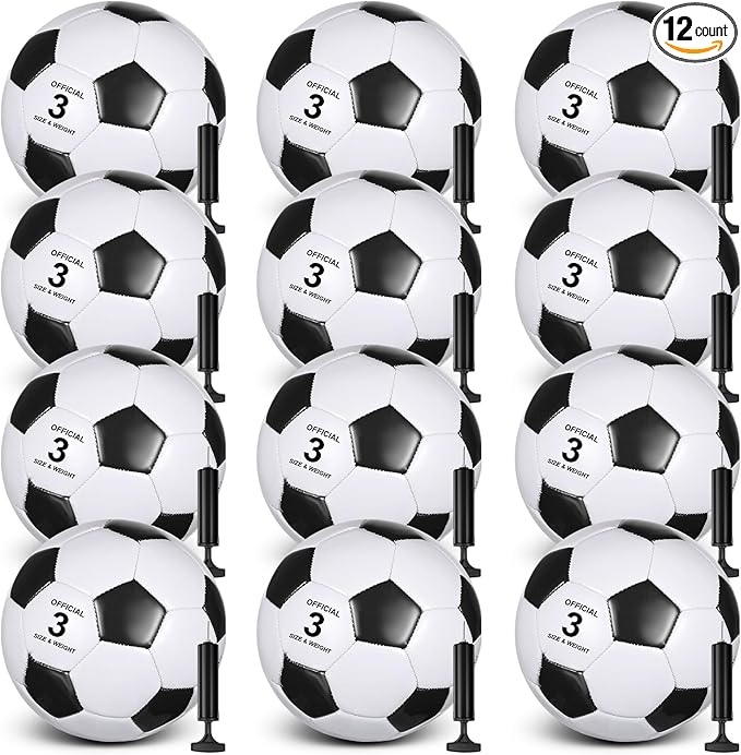 12 Pack Operation Christmas Bulk Items Soccer Ball with Pump Needles, Official Size 3/4/5 Soccer Ball Deflated Gift for Christian Charity Donation Training Practice