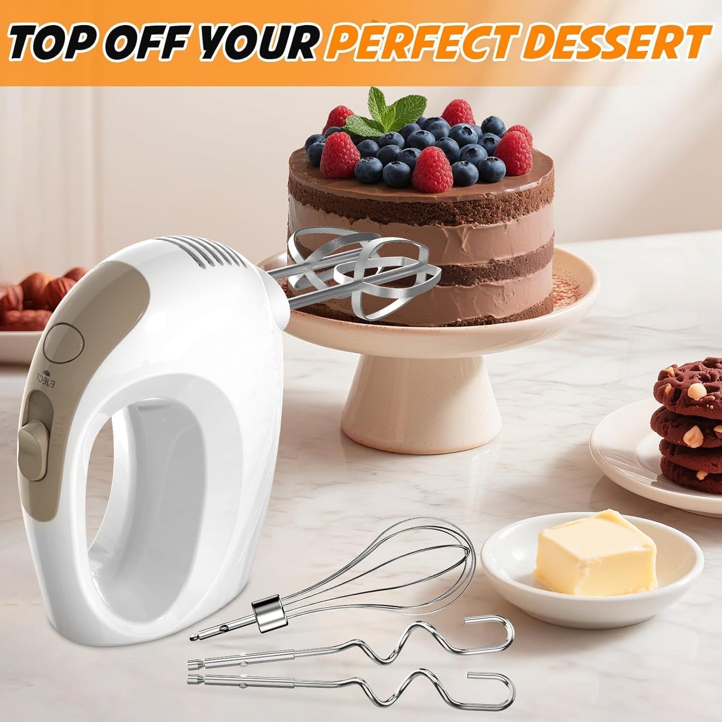 Hand Mixer, 5 Speed Electric Cake Whisk Food Mixer Self-Control/Turbo Boost with 5 Stainless Steel Accessory Food Beater for Cake Bread (one size)