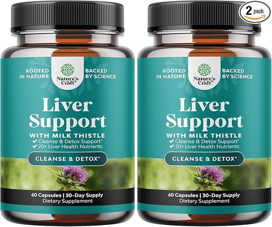 Natures Craft Liver Cleanse Detox & Repair 2 Pack Bundle - Herbal Liver Support Milk Thistle Supplement - Silymarin Milk Thistle Supplements with Dandelion Root, Choline, Beetroot & Artichoke Extract