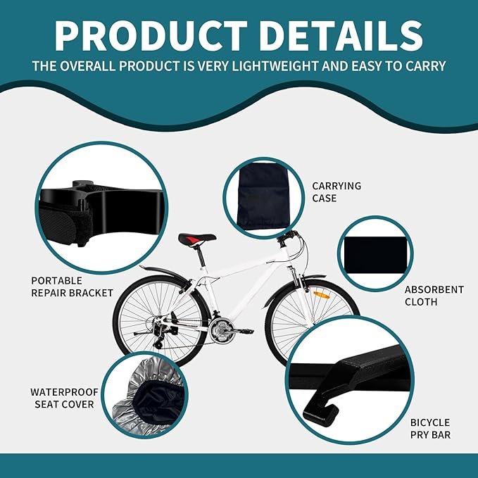 Portable Repair Stand,For Bicycles,eBikes,Compatible w All Electric Bikeswith Maintenance Bracket,Pry Bar,Cushion Cover, Black,Carrying Case,Absorbent Cloth,Waterproof Seat Cover