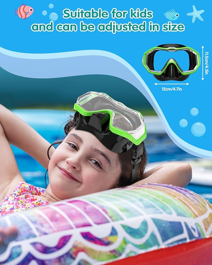 W WSTOO Kids Swim Goggles with Nose Cover,Snorkel Diving Swimming Mask for Youth 5-15,HD 3-Window Wide Vision Anti-Shattered Lens Anti-Fog&Leak