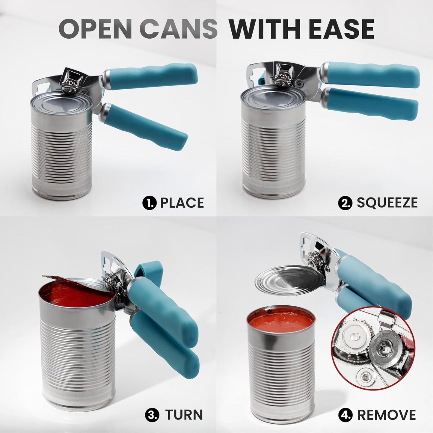 Zulay Kitchen Heavy Duty Stainless Steel Can Opener Manual with Bottle Opener - Rust Proof Manual Can Opener With Turn Knob & Comfy Soft Grip Handles - Dusty Blue
