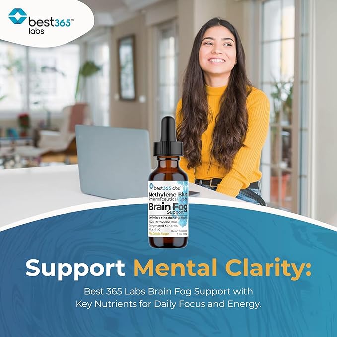 Methylene Blue Pharmaceutical Grade, USP Grade, Third-Party Tested with Vitamin C - Memory Booster - Improves Cognitive Function and Focus - Clear Thoughts and Reduced Fog - Liquid Supplement