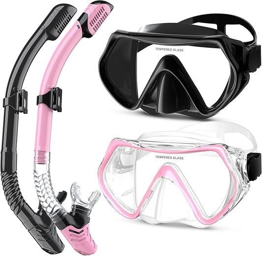 Snorkeling Gear, Dry Snorkel Set180° Panoramic Wide View,Anti-Fog Scuba Diving Mask, Professional Snorkeling Gear for Free Breathing, Swimming, Diving