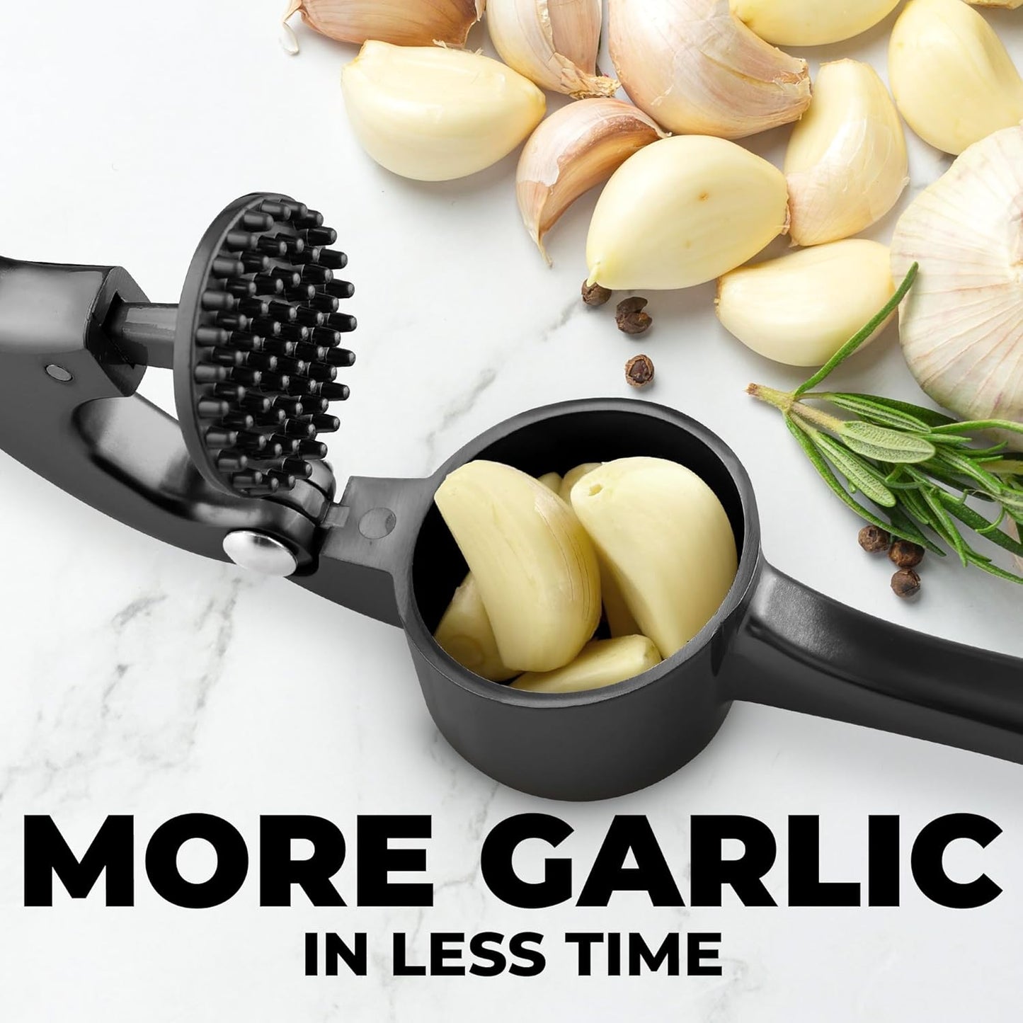 Zulay Kitchen Large Premium Garlic Press Set - Bigger Bowl for Bigger Garlic - Rust Proof & Dishwasher Safe Garlic Mincer Tool - Easy-Squeeze, Easy-Clean Silicone Garlic Peeler & Brush (Dark Gray)