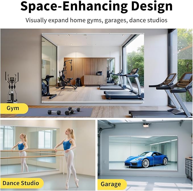 Home Gym Mirror - 80x40 Inch, 2PCS Frameless Tempered Glass Full Body Mirror for Wall Mount - Ideal for Yoga, Workout, Bedroom, Dance Studio (Silver)