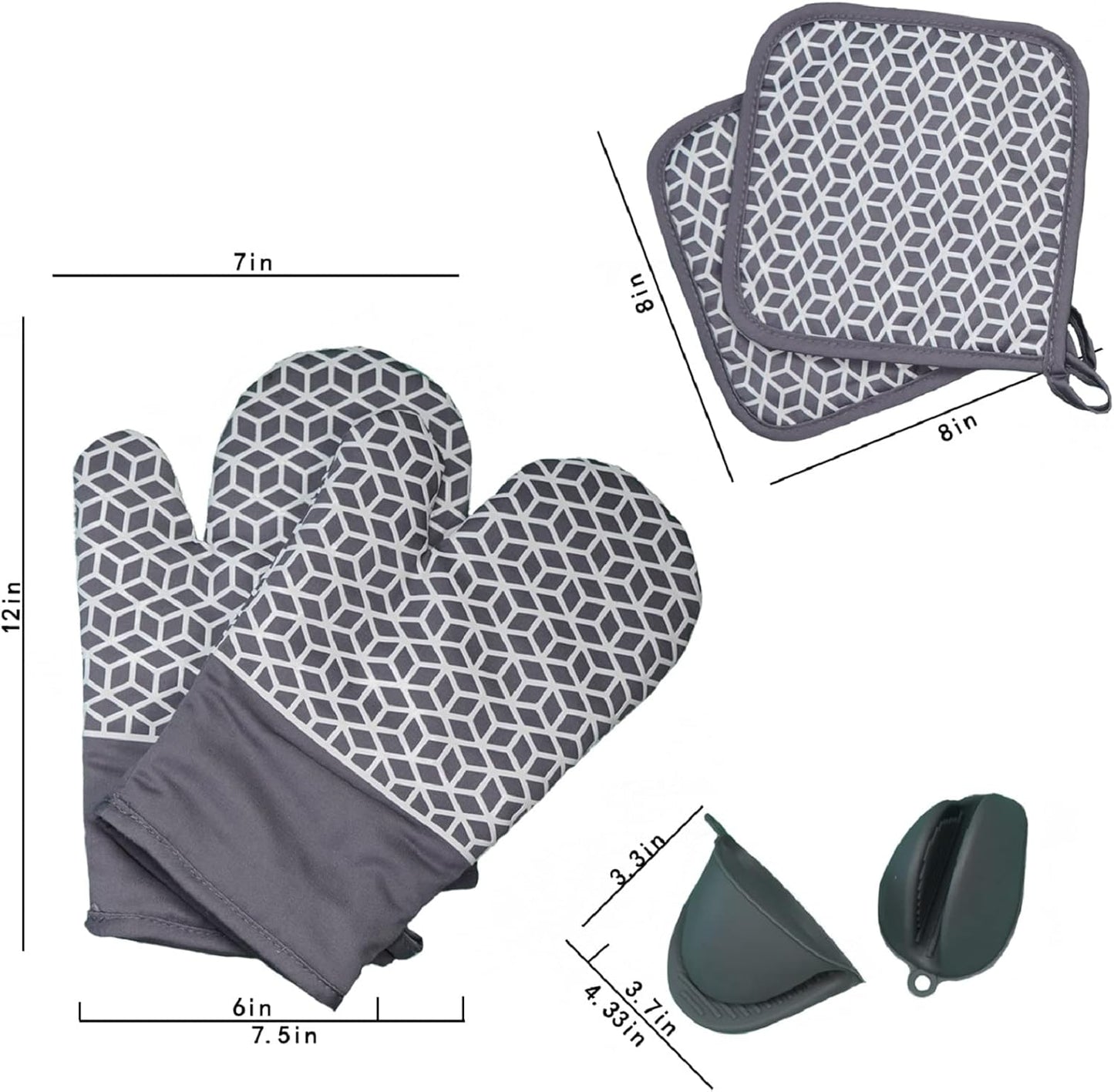 Oven Mitts and Pot Holders Sets 6pcs, Thick Cotton Oven Gloves High Heat Resistant 500℉with Extra Long Oven Mitts and Hot Pads Potholders with Non-Slip Silicone Surface for Cooking Baking