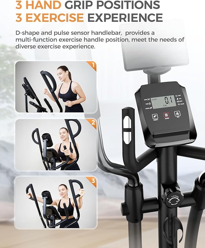 pooboo Elliptical Machine, Elliptical Exercise Machine with 16-Level Resistance&Hyper-Quiet Magnetic Driving System, Elliptical Machine for Home with LCD Monitor&15.5IN Stride, 350LBS Weight Capacity