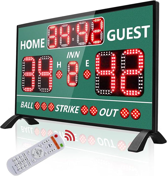 YZ Digital Baseball Scoreboard with Timer Clock, LED Outdoor Electronic Softball Scoreboard, Digital Scoreboard with Remote, Portable Baseball Scoreboard, Score Keeper with Inning/Ball/Strike/Out