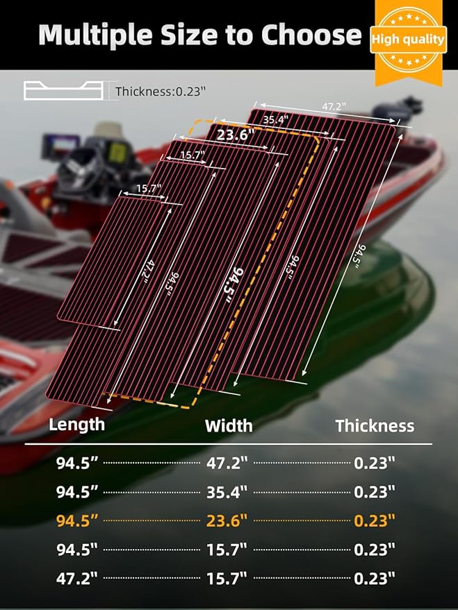 FOCEAN Boat Flooring EVA Foam Boat Decking Faux Teak Marine Flooring Boat Mat Boat Carpet Sheet for Motorboat RV Yacht Kayak Surfboard, 94.5"x 47.2"/35.4"/23.6"/15.7"