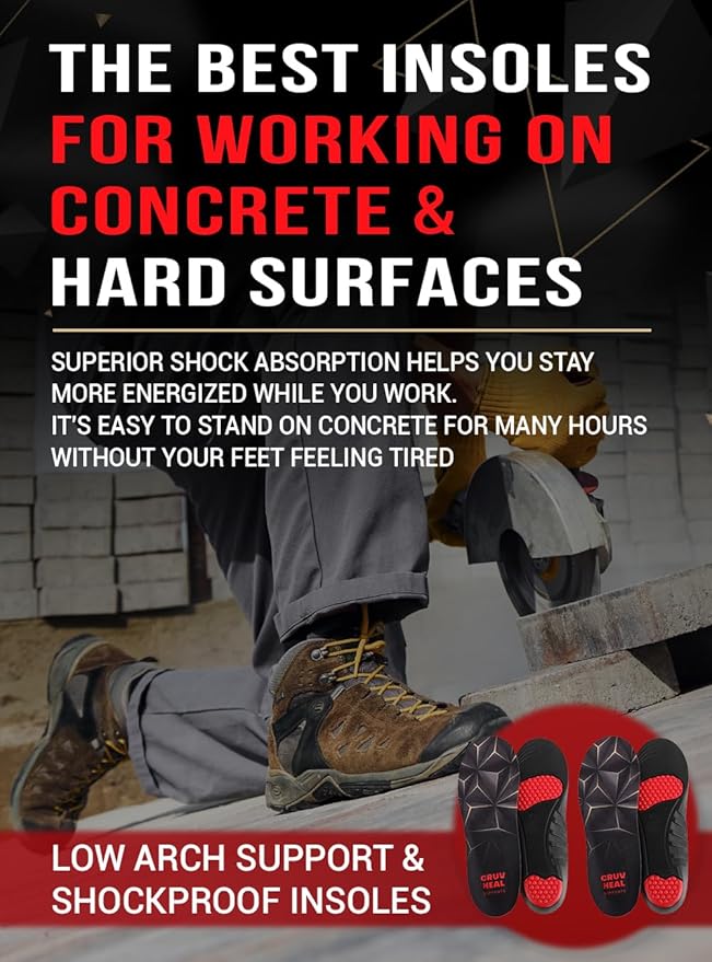 2 Pairs of Work Pro Comfort Insoles - Foot Pain Relief - Cushioning and Shock Absorption - Work Boot Insoles for Men Women - Non-Slip Anti Fatigue Inserts (L, 2-Pairs-Black)