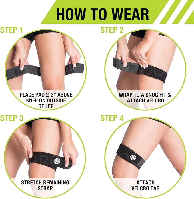 Pro-Tec Athletics IT Band Compression Wrap, Knee Brace, Compression Wraps, Knee Strain, Knee and Outside of Knee Support, Iliotibial Band Syndrome, Adjustable, Men & Women, Working Out
