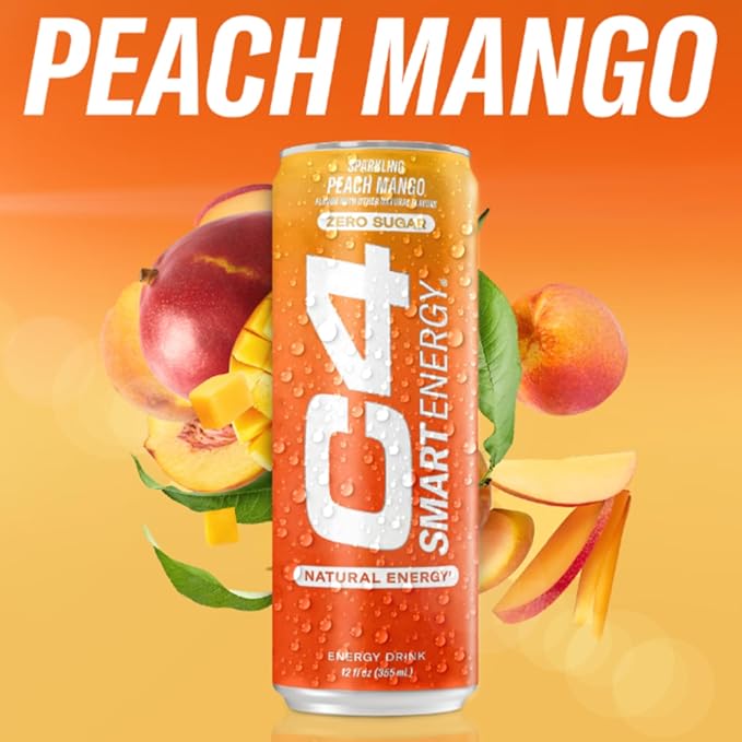 Cellucor C4 Smart Energy Drink ‚ Boost Focus and Energy with Zero Sugar, Natural Energy, and Nootropics - 200mg Caffeine - Peach Mango (12oz Pack of 12)
