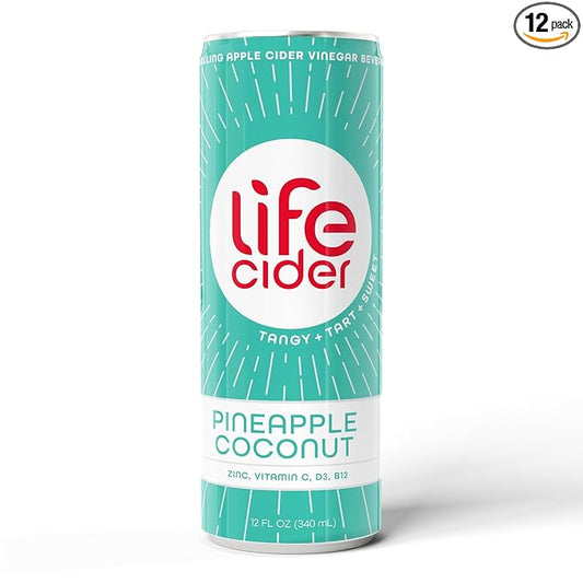 | 12 Pack (12 Fl Oz) | Pineapple Coconut | Sparkling Apple Cider Vinegar Beverage | Aids Digestion & Immune System | Vitamin C, D3, Zinc, B12