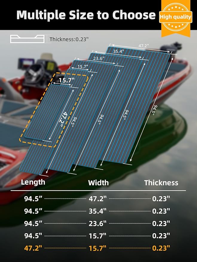 FOCEAN Boat Flooring EVA Foam Boat Decking Faux Teak Marine Flooring Boat Mat Boat Carpet Sheet for Motorboat RV Yacht Kayak Surfboard, 94.5"x 47.2"/35.4"/23.6"/15.7"