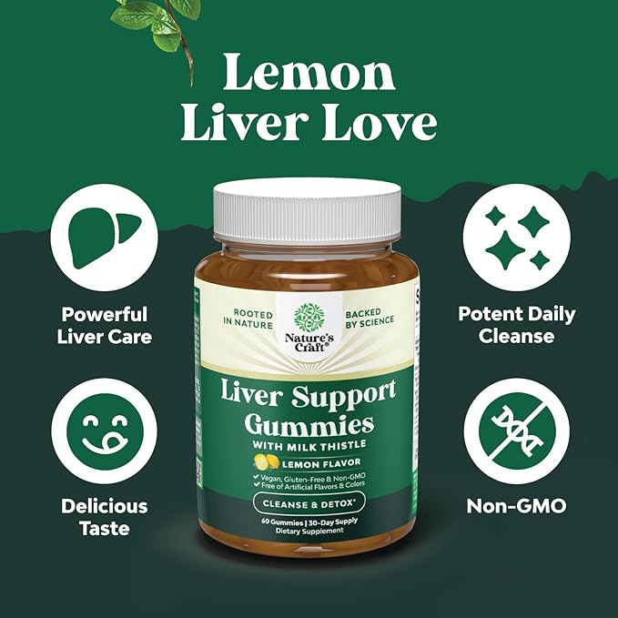 Cleansing Herbal Liver Detox Gummies Liver Support Milk Thistle Gummies with Artichoke Extract Turmeric Curcumin and L-Carnitine - Vegan and Non-GMO - Sweet Lemon (30 Servings)